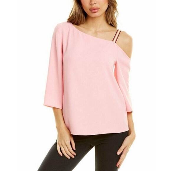 💕TRINA TURK💕 Superior Top ~ Asymmetrical One Shoulder Crepe Pink Small S NWT - Picture 2 of 10